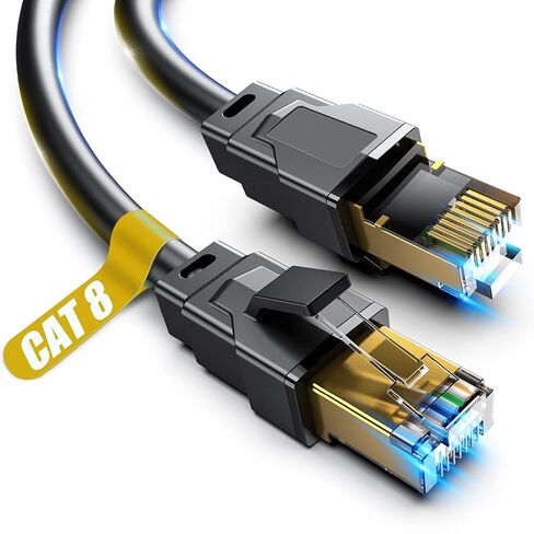 كابل إيثرنت Vabogu Cat 8، كابل شبكة إنترنت عالي السرعة للخدمة الشاقة، خيارات متعددة الحجم، 26AWG، 2000 ميجا هرتز 40 جيجابت في الثانية مع موصلات RJ45 مطلية بالذهب، محمي للاستخدام الداخلي والخارجي، 6 أقدام in Kuwait