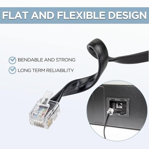 Volcora [2 Pack 5 Feet RJ11 / RJ12 Data Cable - Heavy Duty 6-Pins High-Speed Extension for Cash Register Drawer, Telephone, Modem, Fax, Printers, and More - Drawer Cable for Voice and Data in Saudi Arabia