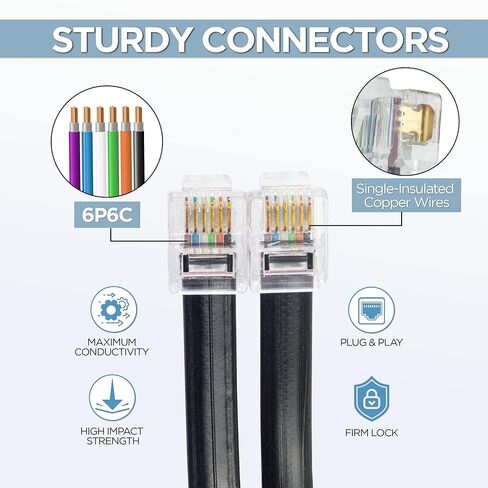 Volcora [2 Pack 5 Feet RJ11 / RJ12 Data Cable - Heavy Duty 6-Pins High-Speed Extension for Cash Register Drawer, Telephone, Modem, Fax, Printers, and More - Drawer Cable for Voice and Data in Saudi Arabia