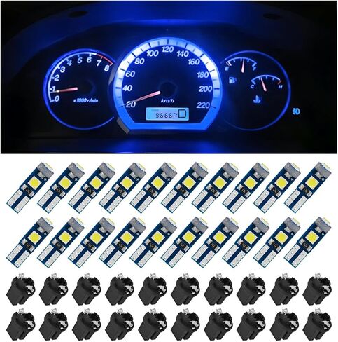 مصابيح T5 LED للوحة قيادة السيارة، 20 قطعة 3030-3SMD LED لمبة مع مقبس قفل ملتوي، لمبة إضاءة فائقة السطوع لمؤشر قياس لوحة مجموعة الأدوات in Saudi Arabia