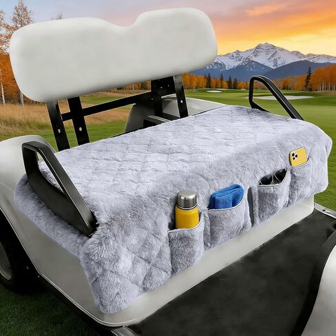 Golf Cart Seat Covers - Soft Faux Fur Seat Blanket, with 4 Pockets, Non-Slip, Thick & Warm, Fit EZGO, Club Car, Yamaha, Epic and Other 2-Seat Golf Cart, All-Season, 51"x 33", Light Gray in Kuwait