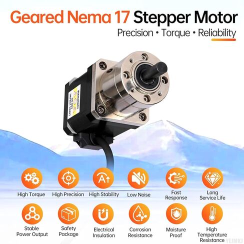 13.73:1 Geared Nema 17 Stepper Motor with Integrated Planetary Gearbox 2 Phase 1.8‌°‌ 0.55Nm(77.89oz·in) High Torque Bipolar 2Ω 1.7A 83mm 4-Lead Shaft 20mm φ8mm Cable 1M 3D Printer DIY CNC in Kuwait