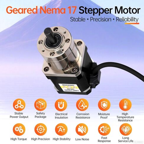 19.19:1 Geared Nema 17 Stepper Motor with Integrated Planetary Gearbox 1.8‌°‌ 2 Phase High Torque 0.55Nm(77.89oz·in) Bipolar 1.7A 2Ω 83mm 4-Lead Shaft 20mm φ8mm Cable 1M 3D Printer DIY CNC in Kuwait