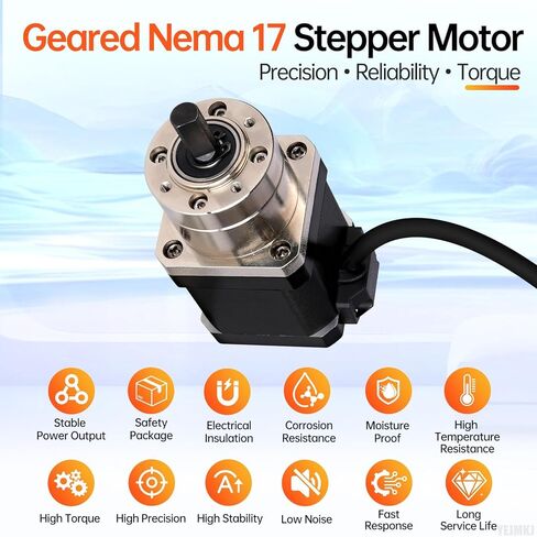 5.18:1 Geared Nema 17 Stepper Motor with Integrated Planetary Gearbox 1.8‌°‌ 2 Phase High Torque 0.55Nm(77.89oz·in) Bipolar 1.7A 2Ω 77mm 4-Lead Shaft 20mm φ8mm Cable 1M 3D Printer DIY CNC in Kuwait