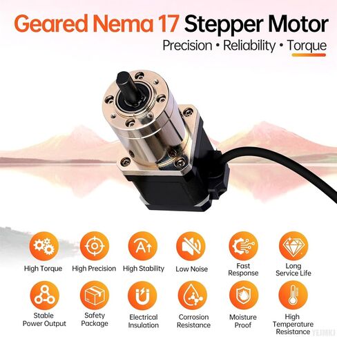 99.05:1 Geared Nema 17 Stepper Motor with Integrated Planetary Gearbox 1.8‌°‌ 2 Phase High Torque 0.55Nm(77.89oz·in) Bipolar 1.7A 2Ω 91mm 4-Lead Shaft 20mm φ8mm Cable 1M 3D Printer DIY CNC in Kuwait