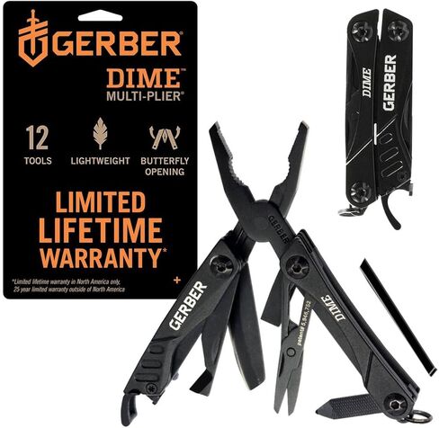 Gerber Gear Dime 12-in-1 Mini EDC Multitool - Needle Nose Pliers, Pocket Knife, Keychain, Bottle Opener - Gifts for Men, EDC Gear and Equipment - Black in Saudi Arabia