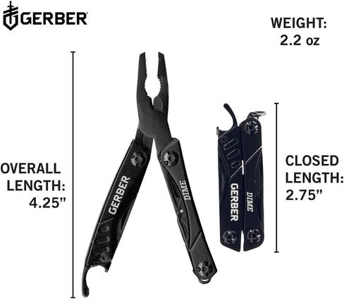 Gerber Gear Dime 12-in-1 Mini EDC Multitool - Needle Nose Pliers, Pocket Knife, Keychain, Bottle Opener - Gifts for Men, EDC Gear and Equipment - Black in Saudi Arabia