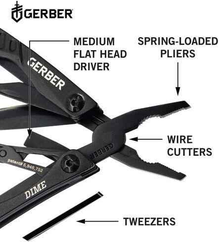 Gerber Gear Dime 12-in-1 Mini EDC Multitool - Needle Nose Pliers, Pocket Knife, Keychain, Bottle Opener - Gifts for Men, EDC Gear and Equipment - Black in Saudi Arabia