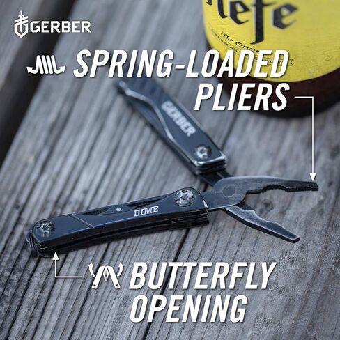 Gerber Gear Dime 12-in-1 Mini EDC Multitool - Needle Nose Pliers, Pocket Knife, Keychain, Bottle Opener - Gifts for Men, EDC Gear and Equipment - Black in Saudi Arabia