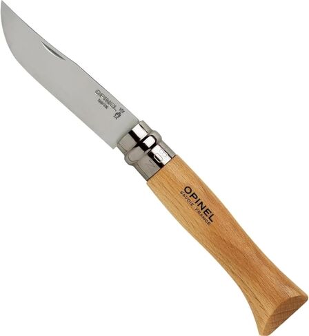 Opinel رقم 08 INOX - سكين جيب قابل للطي من الفولاذ المقاوم للصدأ Sandvik، مقبض من خشب الزان، شفرة 3.28 بوصة، طوق قفل أمان Virobloc، صنع في فرنسا in Kuwait