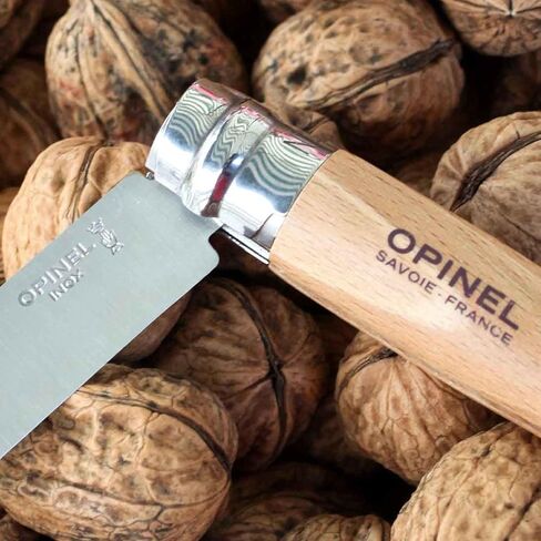 Opinel رقم 08 INOX - سكين جيب قابل للطي من الفولاذ المقاوم للصدأ Sandvik، مقبض من خشب الزان، شفرة 3.28 بوصة، طوق قفل أمان Virobloc، صنع في فرنسا in Kuwait