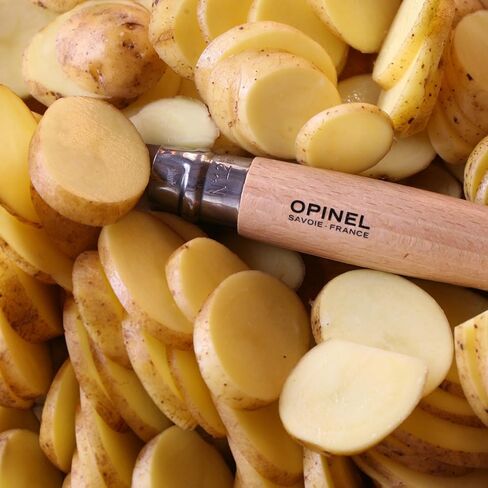 Opinel رقم 08 INOX - سكين جيب قابل للطي من الفولاذ المقاوم للصدأ Sandvik، مقبض من خشب الزان، شفرة 3.28 بوصة، طوق قفل أمان Virobloc، صنع في فرنسا in Kuwait