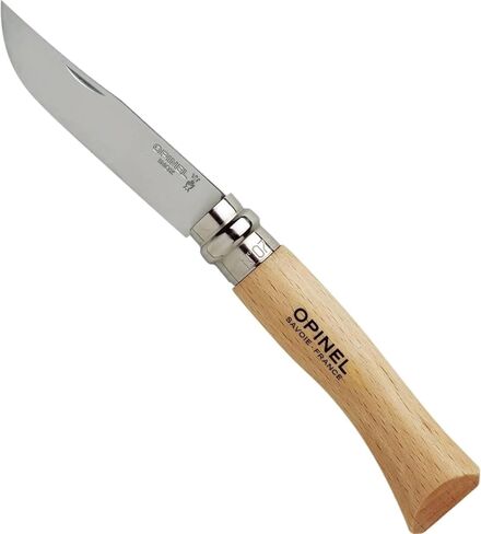 Opinel رقم 08 INOX - سكين جيب قابل للطي من الفولاذ المقاوم للصدأ Sandvik، مقبض من خشب الزان، شفرة 3.28 بوصة، طوق قفل أمان Virobloc، صنع في فرنسا in Kuwait