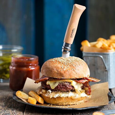 Opinel رقم 08 INOX - سكين جيب قابل للطي من الفولاذ المقاوم للصدأ Sandvik، مقبض من خشب الزان، شفرة 3.28 بوصة، طوق قفل أمان Virobloc، صنع في فرنسا in Kuwait