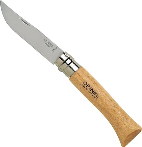 Opinel رقم 08 INOX - سكين جيب قابل للطي من الفولاذ المقاوم للصدأ Sandvik، مقبض من خشب الزان، شفرة 3.28 بوصة، طوق قفل أمان Virobloc، صنع في فرنسا in Kuwait