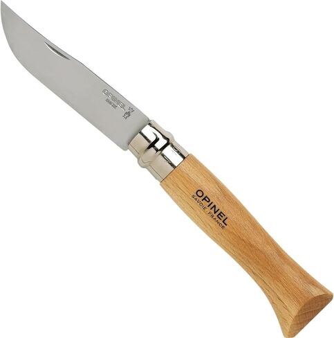Opinel رقم 08 INOX - سكين جيب قابل للطي من الفولاذ المقاوم للصدأ Sandvik، مقبض من خشب الزان، شفرة 3.28 بوصة، طوق قفل أمان Virobloc، صنع في فرنسا in Kuwait