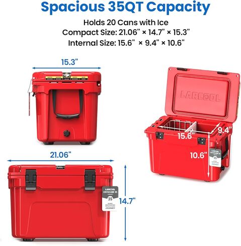 Rotomolded Hard Cooler, Portable Small Ice Chest with 3-Inch Insulation, Heavy-Duty Beach Cooler for Camping, Fishing, Boating, Picnic, BBQ, Travel in Saudi Arabia