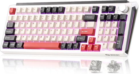 AJAZZ AK650 Wireless Mechanical Keyboard with Smart Display & Knob, BT/2.4G/USB-C, Hot Swappable 65% Mechanical Keyboard with PBT Keycaps, RGB Light for Win & Mac(Black,Flying Fish Switch) in Kuwait