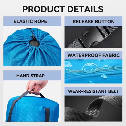 كيس ضغط لحقيبة النوم، أزرق 29 لتر مقاوم للماء وخفيف الوزن من النايلون خفيف الوزن وموفر للمساحة كيس تخزين كيس النوم للتخييم والمشي لمسافات طويلة والسفر والخارج وحقائب الظهر in Kuwait