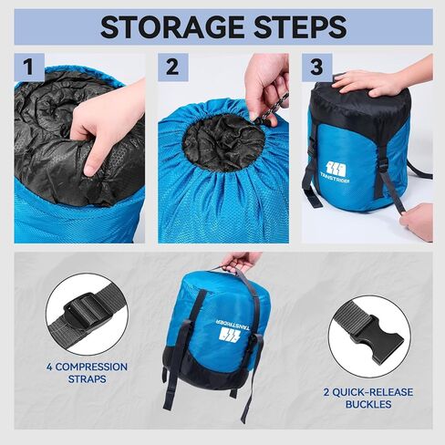 كيس ضغط لحقيبة النوم، أزرق 29 لتر مقاوم للماء وخفيف الوزن من النايلون خفيف الوزن وموفر للمساحة كيس تخزين كيس النوم للتخييم والمشي لمسافات طويلة والسفر والخارج وحقائب الظهر in Kuwait