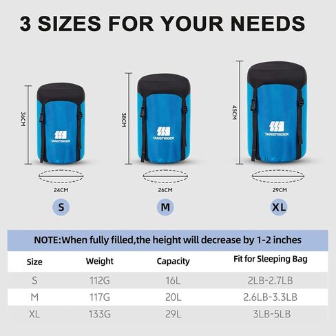 كيس ضغط لحقيبة النوم، أزرق 29 لتر مقاوم للماء وخفيف الوزن من النايلون خفيف الوزن وموفر للمساحة كيس تخزين كيس النوم للتخييم والمشي لمسافات طويلة والسفر والخارج وحقائب الظهر in Kuwait