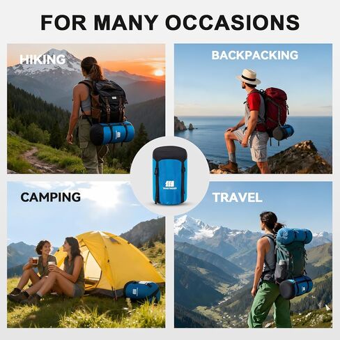 كيس ضغط لحقيبة النوم، أزرق 29 لتر مقاوم للماء وخفيف الوزن من النايلون خفيف الوزن وموفر للمساحة كيس تخزين كيس النوم للتخييم والمشي لمسافات طويلة والسفر والخارج وحقائب الظهر in Kuwait