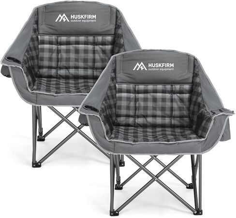 Oversized 2 Pack Camping Chairs, Padded Camping Chair Support 450LBS, Grey | Heavy-Duty Foldable Camping Chairs with Cup Holder and Cooler Bag Portable Lawn Chair for Sports in Saudi Arabia