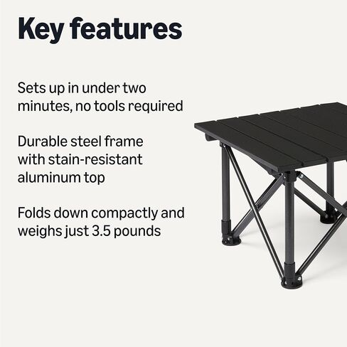Amazon Basics Camping Table, Made of Alloy Steel and Aluminum, Small, Folding, Camping Essentials, Black in Saudi Arabia