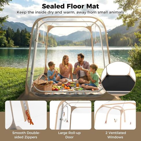 Tangkula All Weather Sports Tent for 2-4 People, 7x7 Ft Pop Up Outdoor Clear Bubble Tent with Waterproof Tarp Floor, Stakes, Wind Ropes, Sandbags, Carrying Bag for Sports Fishing Camping Cheering in Saudi Arabia