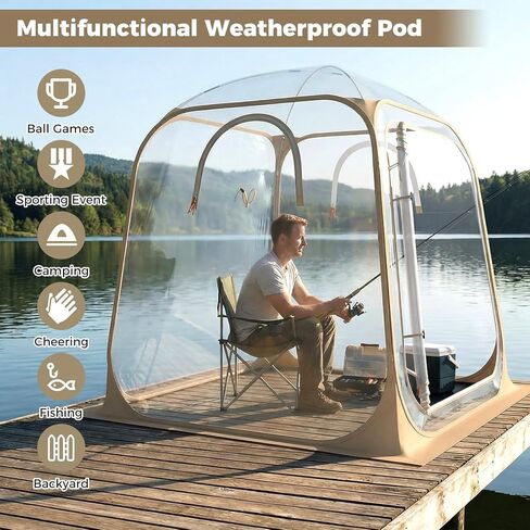 Tangkula All Weather Sports Tent for 2-4 People, 7x7 Ft Pop Up Outdoor Clear Bubble Tent with Waterproof Tarp Floor, Stakes, Wind Ropes, Sandbags, Carrying Bag for Sports Fishing Camping Cheering in Saudi Arabia