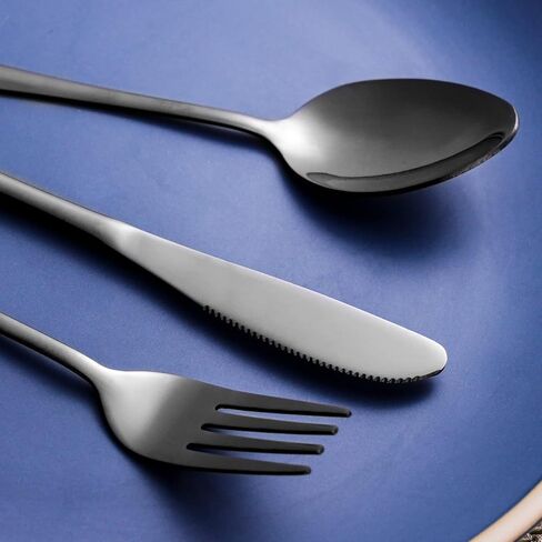Portable Utensils Set with Case, 4pcs Stainless Steel Reusable Silverware for Lunch Camping School Picnic Workplace Travel, Lunch Box Includ Fork Spoon Knife,Easy to clean,Dishwasher Safe(Black) in Saudi Arabia