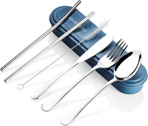 Portable Utensils Set with Case, 4pcs Stainless Steel Reusable Silverware for Lunch Camping School Picnic Workplace Travel, Lunch Box Includ Fork Spoon Knife,Easy to clean,Dishwasher Safe(Black) in Saudi Arabia