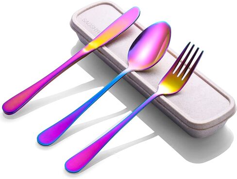 Portable Utensils Set with Case, 4pcs Stainless Steel Reusable Silverware for Lunch Camping School Picnic Workplace Travel, Lunch Box Includ Fork Spoon Knife,Easy to clean,Dishwasher Safe(Black) in Saudi Arabia