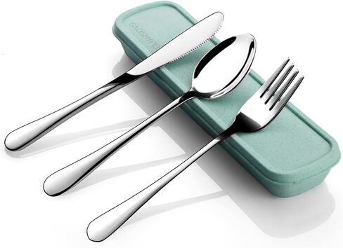 Portable Utensils Set with Case, 4pcs Stainless Steel Reusable Silverware for Lunch Camping School Picnic Workplace Travel, Lunch Box Includ Fork Spoon Knife,Easy to clean,Dishwasher Safe(Black) in Saudi Arabia