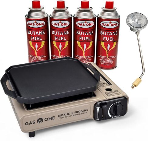 GasOne GS-3400P-KIT Propane or Butane Gas Stove with Flat Top Griddle Included – Dual Fuel Propane Grill Tent Stove Burners for Cooking for Camping, Kitchen – Diecast Aluminum with Non Stick Coating in Kuwait