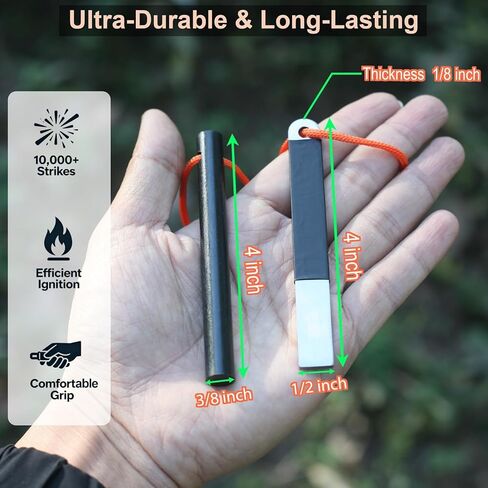4 "جيب محمول مقاوم للماء Ferrocerium Ferro Rod أداة النجاة من النار، الصوان والفولاذ المغنيسيوم للتخييم في حالات الطوارئ مجموعة أدوات إطلاق النار مع مهاجم، عصا حرائق المخيمات الخارجية in Kuwait