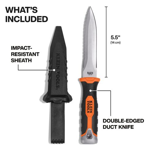 KLEIN TOOLS DK16 Double-Edged Duct Knife, Serrated Stainless Steel Blade, Designed for Duct Board and Insulation, Fixed Blade Knife with Sheath, 5-1/2-Inch in Saudi Arabia