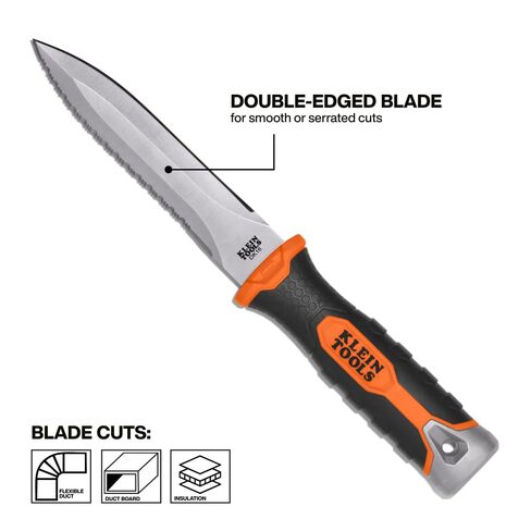 KLEIN TOOLS DK16 Double-Edged Duct Knife, Serrated Stainless Steel Blade, Designed for Duct Board and Insulation, Fixed Blade Knife with Sheath, 5-1/2-Inch in Saudi Arabia