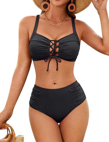 Blooming Jelly Women High Waisted Bikini Sets Tummy Control Swimsuit Two Piece Bathing Suits Tie Front Swimwear in Saudi Arabia