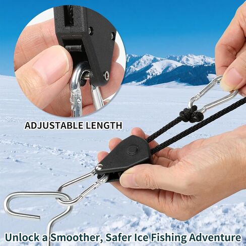 Universal Ice Anchor Tool Kit for Ice Fishing - Includes Ice Anchor Drill Adapter, 6 Ice Fishing Tent Stakes, 6 Rope Hangers & 1/4" Adapter Head, Ideal for Setting Up Ice Fishing Shelter Tent in Kuwait