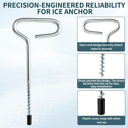 Universal Ice Anchor Tool Kit for Ice Fishing - Includes Ice Anchor Drill Adapter, 6 Ice Fishing Tent Stakes, 6 Rope Hangers & 1/4" Adapter Head, Ideal for Setting Up Ice Fishing Shelter Tent in Kuwait