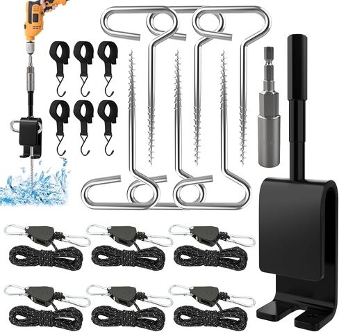 Housolution Ice Anchor Tool Kit, 20Pcs Universal Ice Fishing Shelter Tools with 1/4" Adapter Head Anchor Drill Adapter, Tent Stakes, 13FT Ratchet Ropes, Tent Hooks, Setting Up Icing Shelters Tents in Saudi Arabia