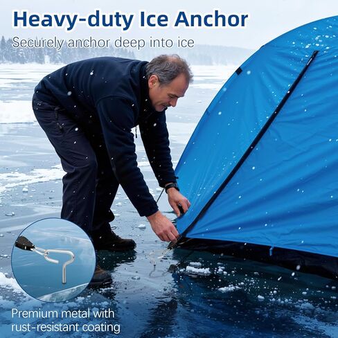 Housolution Ice Anchor Tool Kit, 20Pcs Universal Ice Fishing Shelter Tools with 1/4" Adapter Head Anchor Drill Adapter, Tent Stakes, 13FT Ratchet Ropes, Tent Hooks, Setting Up Icing Shelters Tents in Saudi Arabia