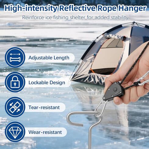 Housolution Ice Anchor Tool Kit, 20Pcs Universal Ice Fishing Shelter Tools with 1/4" Adapter Head Anchor Drill Adapter, Tent Stakes, 13FT Ratchet Ropes, Tent Hooks, Setting Up Icing Shelters Tents in Saudi Arabia