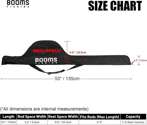 Booms Fishing PB1 Fishing Rod Case, Portable Folding Fishing Pole Case, Fishing Spinning Rod Bag, Store Up to 2 Fishing Poles with Reels, 4.4ft/53inch in Saudi Arabia