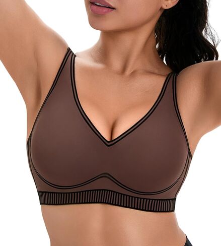 Workout Sports Bras for Women Push Up Low Impact Sports Bra Yoga Deep V Wireless Jelly Bras for Women No Underwire XS-XL in Saudi Arabia