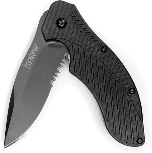 Kershaw Clash Black Serrated Pocketknife, 3" 8Cr13MoV Steel Drop Point Blade, Assisted One-Handed Flipper Opening, Folding Utility EDC in Saudi Arabia