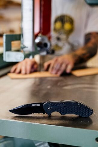 Kershaw Clash Black Serrated Pocketknife, 3" 8Cr13MoV Steel Drop Point Blade, Assisted One-Handed Flipper Opening, Folding Utility EDC in Saudi Arabia