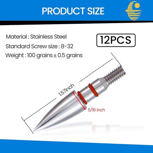 12pcs Archery Field Points, 100/125/150/300 Grain Field Points, Screw-in Archery Field Broadheads for Recurve, Compound Bow Crossbow, Archery Target Crossbow Practice Tip in Saudi Arabia