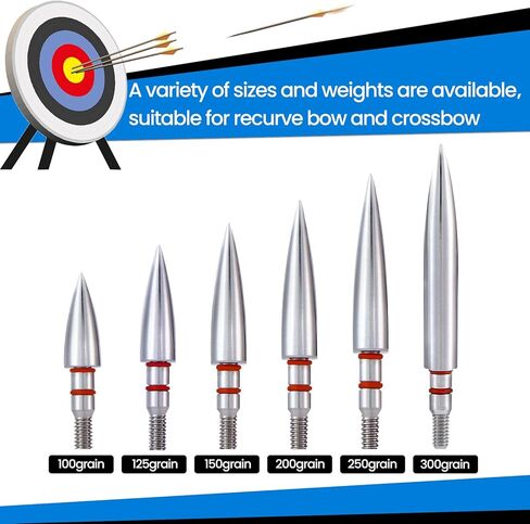 12pcs Archery Field Points, 100/125/150/300 Grain Field Points, Screw-in Archery Field Broadheads for Recurve, Compound Bow Crossbow, Archery Target Crossbow Practice Tip in Saudi Arabia